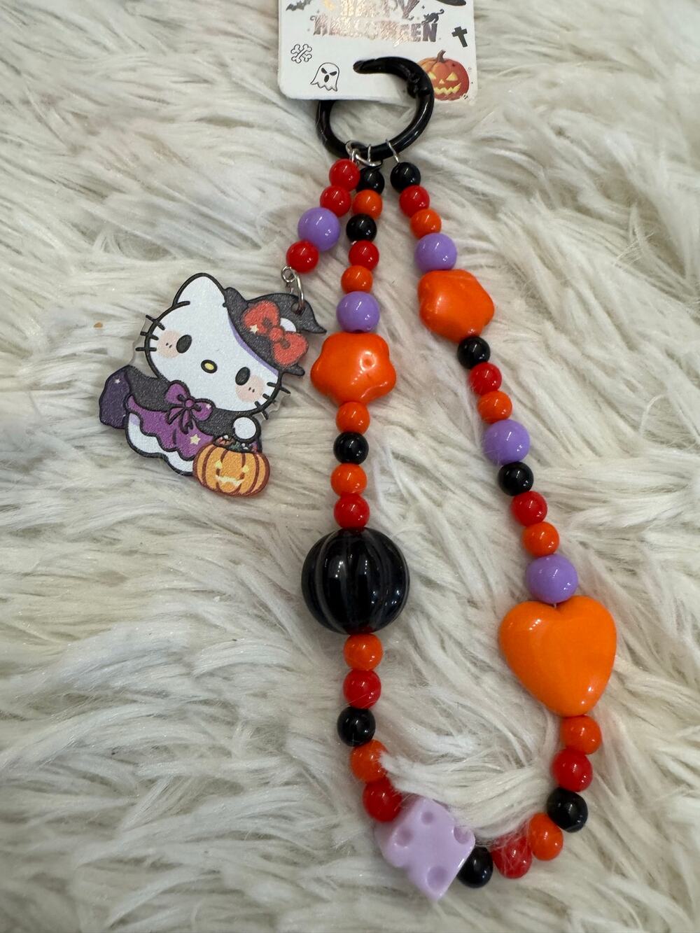 Sanrio Hello Kitty Halloween phone/bag charm beaded with orange, black  purple